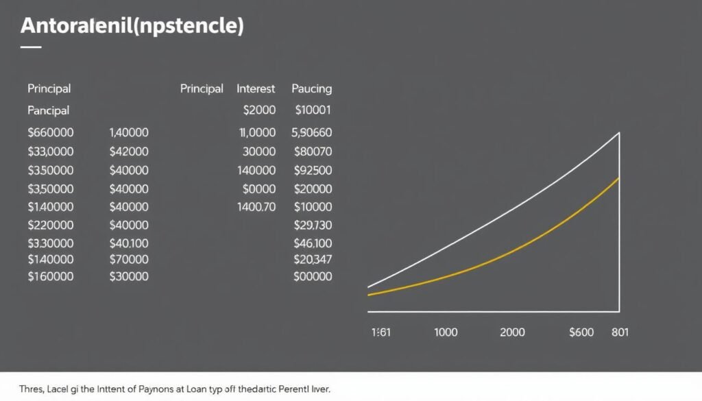 Amortization schedule showing principal and interest breakdown over loan term
