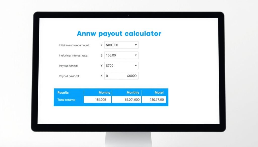 Annuity Payout Calculator interface showing input fields for initial investment, interest rate, and payout period