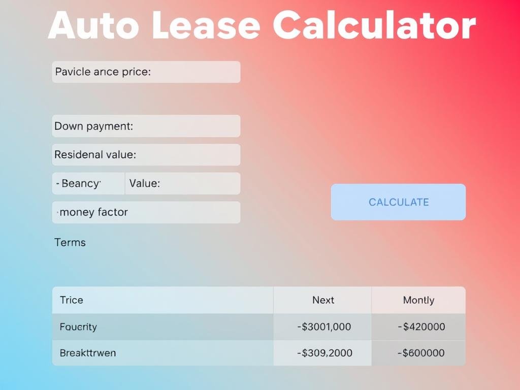 Auto Lease Calculator tool with input fields and results section