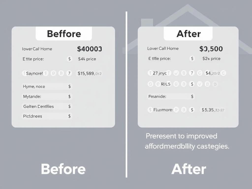 Before and after comparison of house affordability calculator results showing improvement