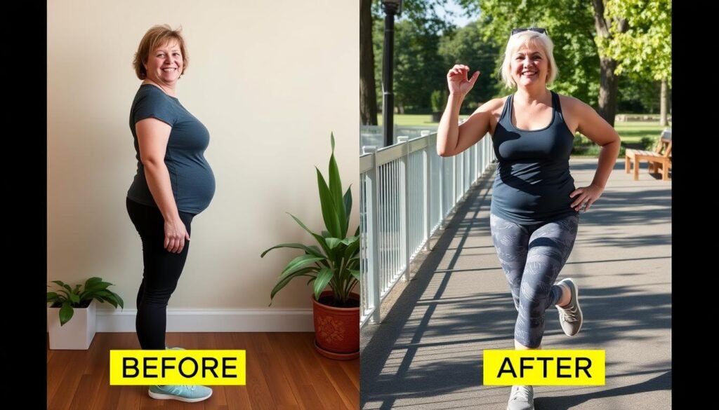 Before and after comparison showing healthy lifestyle changes and improved BMI CalculatorHunt Before and after comparison showing healthy lifestyle changes and improved BMI