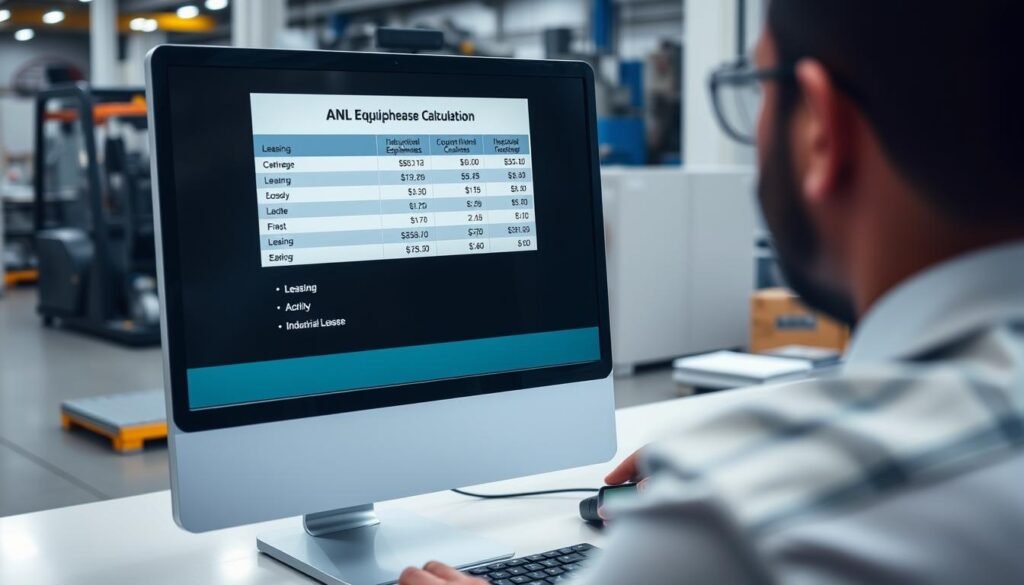 Business equipment lease calculation showing cost comparison between leasing and purchasing