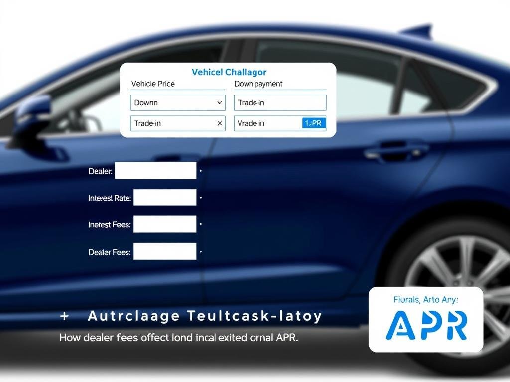 Car with auto loan APR calculator showing dealer fees and financing costs