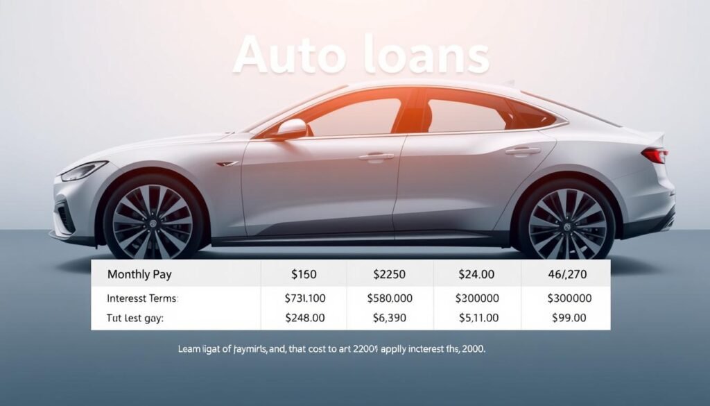 Car with auto loan repayment calculation showing monthly payments and term options
