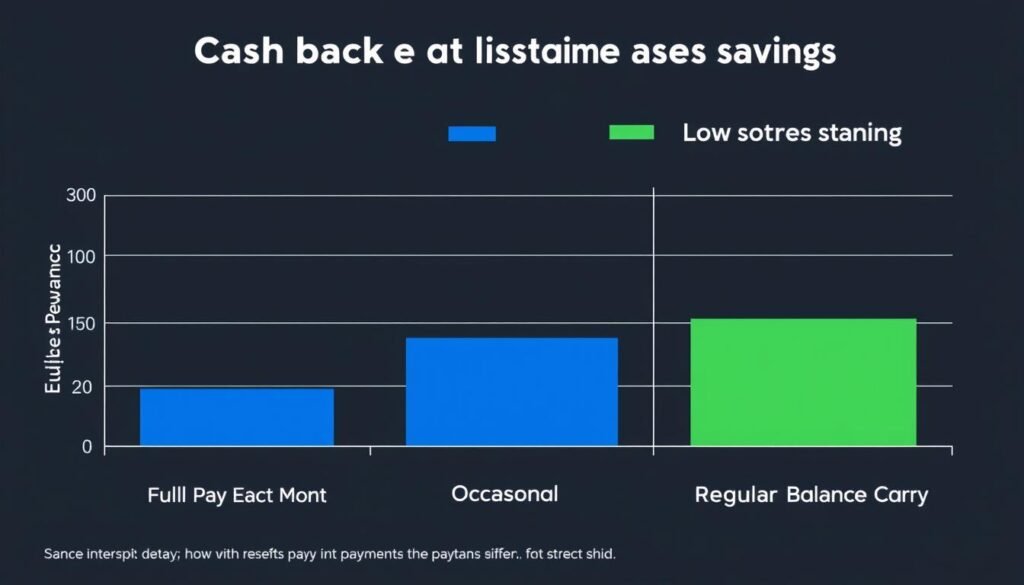 Chart comparing cash back and low interest savings across different spending and payment scenarios