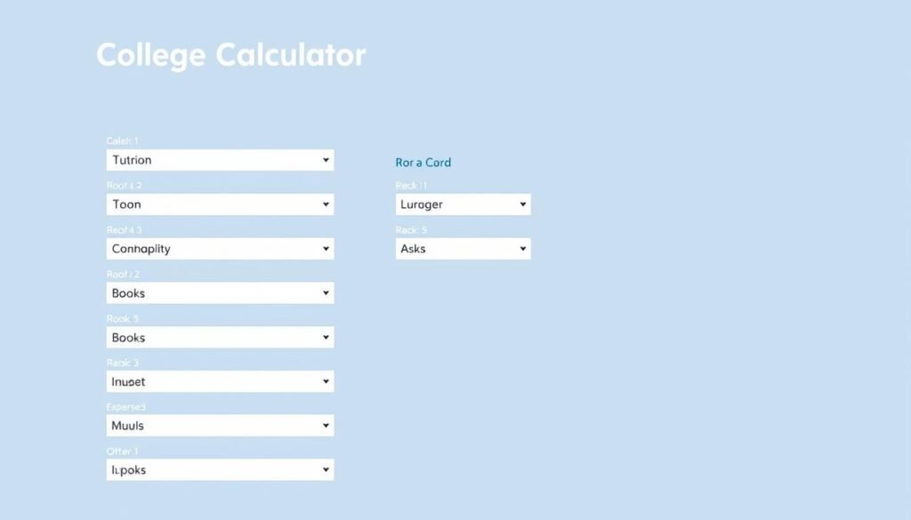 College Cost Calculator interface showing tuition, room and board, and other expense fields