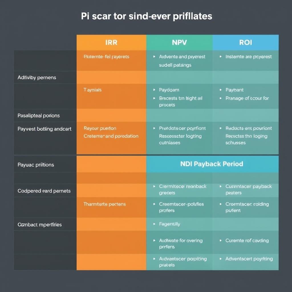 Comparison chart of IRR, NPV, ROI, and Payback Period metrics