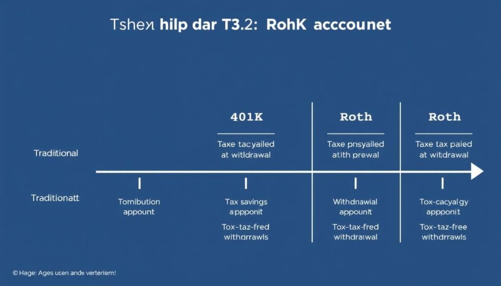 Comparison chart of traditional vs Roth 401K tax treatment over time