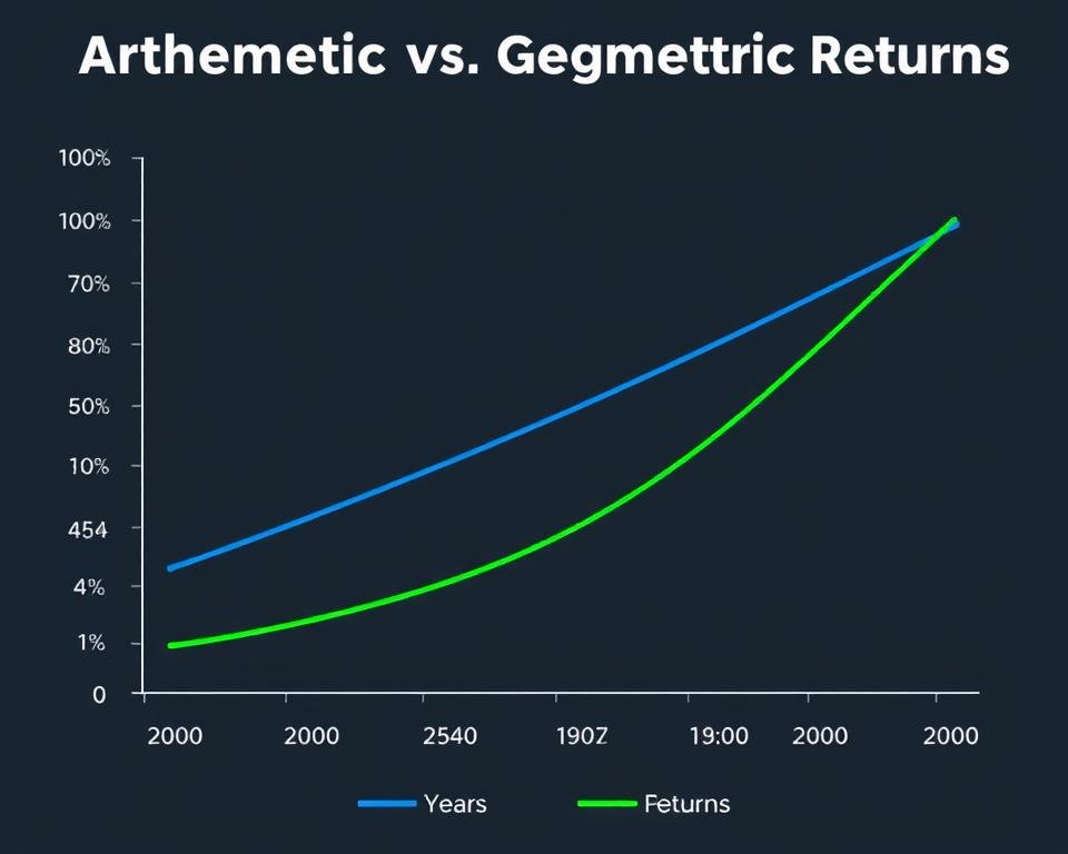 Comparison chart showing arithmetic vs geometric returns over time