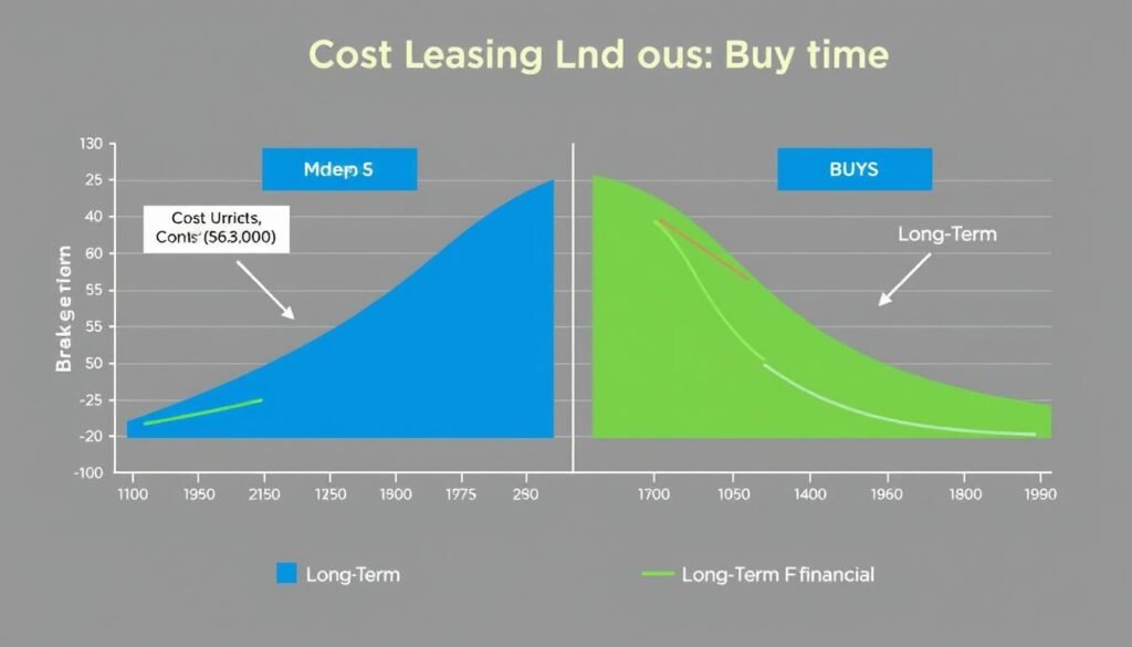 Comparison chart showing financial differences between leasing and buying over time