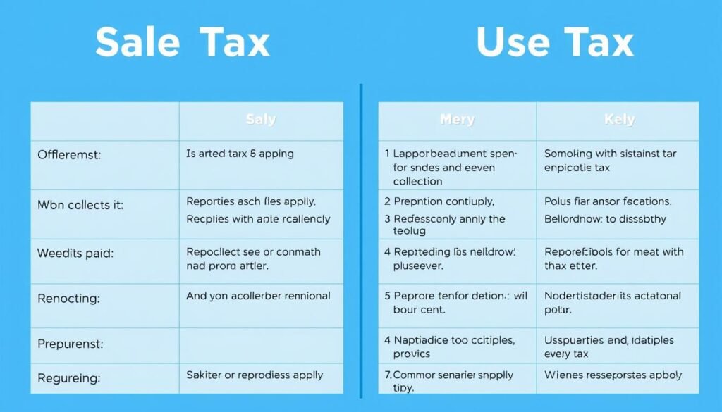 Comparison chart showing sales tax vs use tax responsibilities