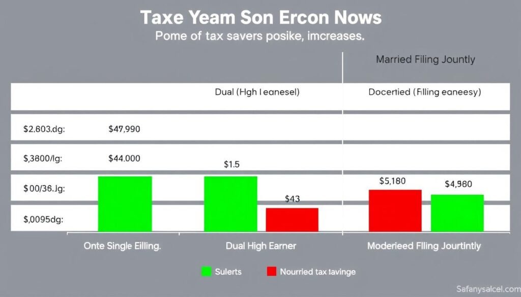 Comparison chart showing tax differences between filing statuses for different income combinations