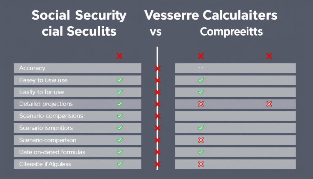 Comparison of Social Security calculators showing CalculatorHunts advantages