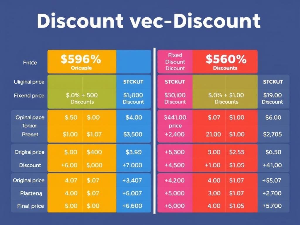 Comparison of different discount types showing calculations and final prices
