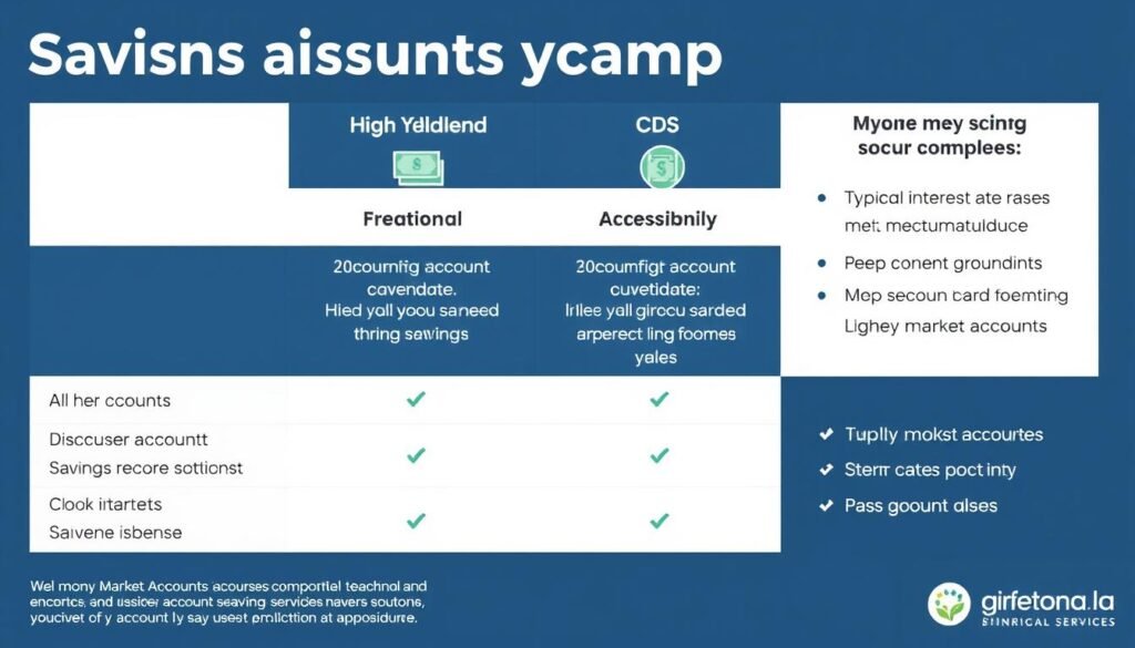 Comparison of different types of savings accounts showing interest rates and features
