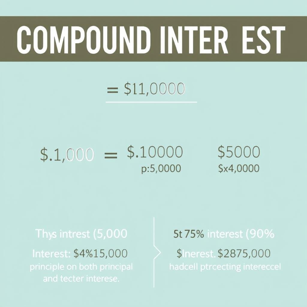 Compound interest calculation diagram showing growth acceleration over time