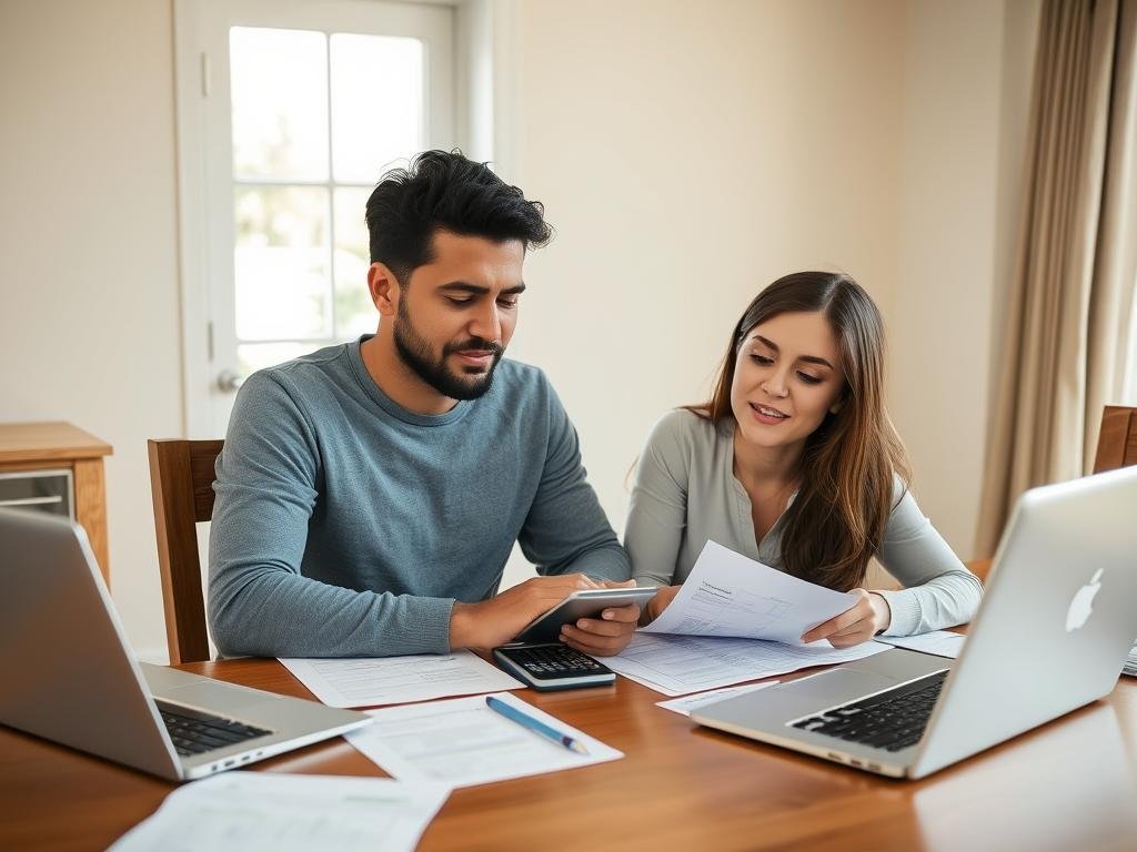 Couple reviewing tax documents together showing marriage tax implications