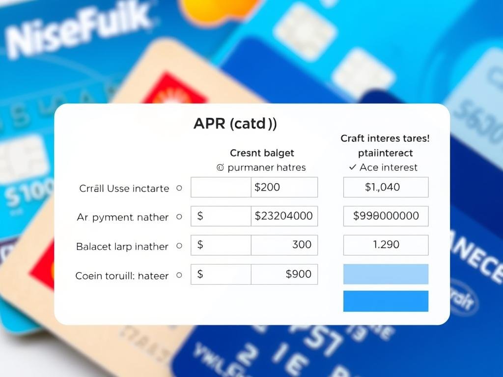 Credit card with APR calculator showing different transaction types and rates