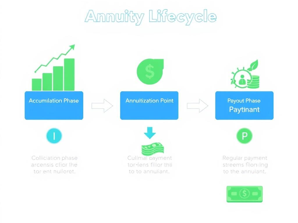 Diagram showing the annuity lifecycle from accumulation to annuitization to payout phase