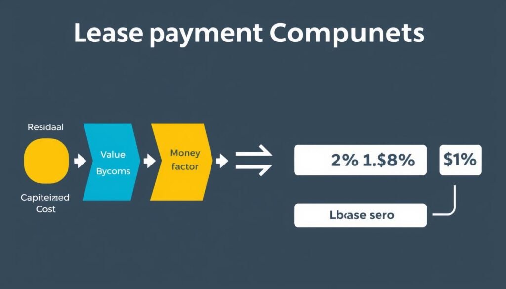 Diagram showing the components of a lease calculation including capitalized cost, residual value, and money factor