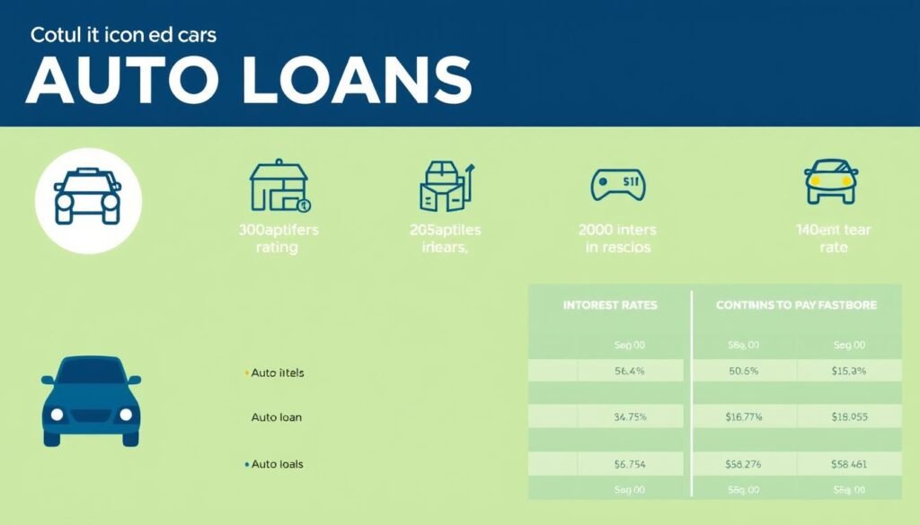 Different types of auto loans illustrated with icons and comparison charts