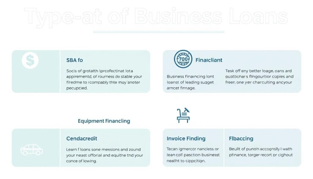 Different types of business loans represented visually with their key characteristics