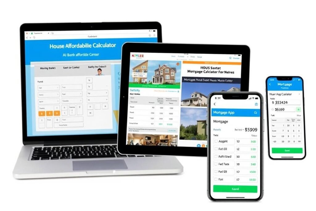 Different types of house affordability calculators on various devices