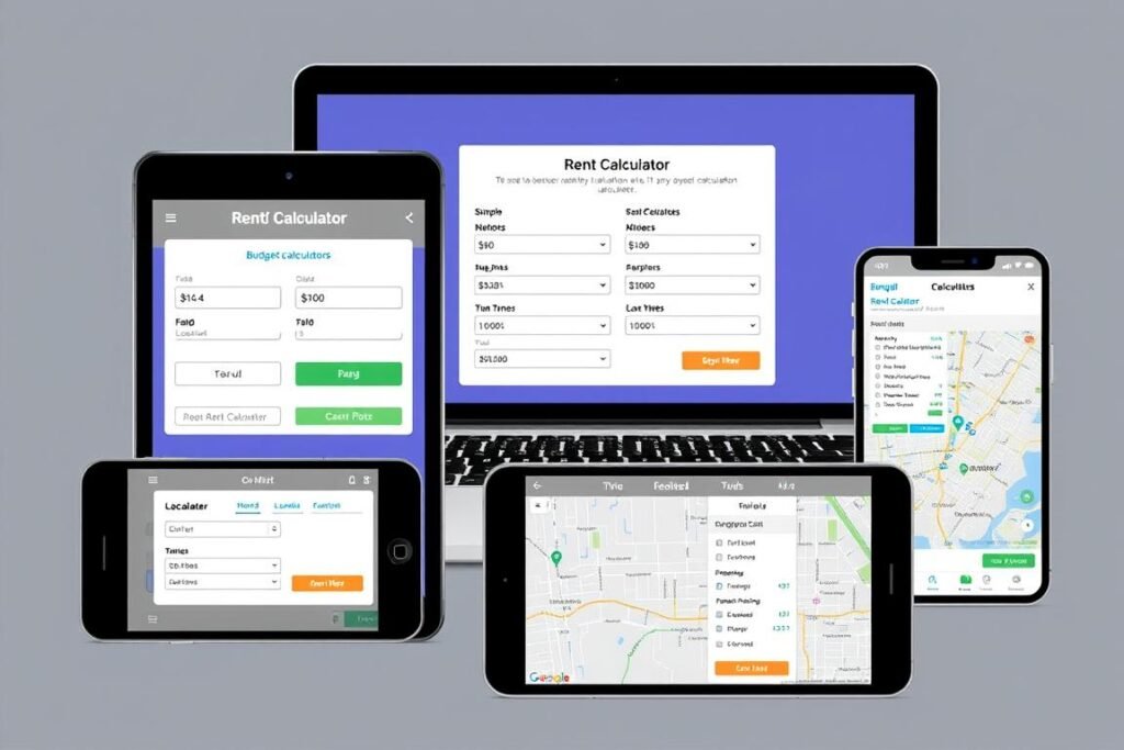 Different types of rent calculators on various devices