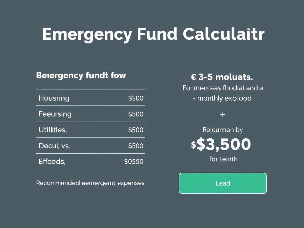 Emergency Fund Calculator showing monthly expense breakdown and target fund size