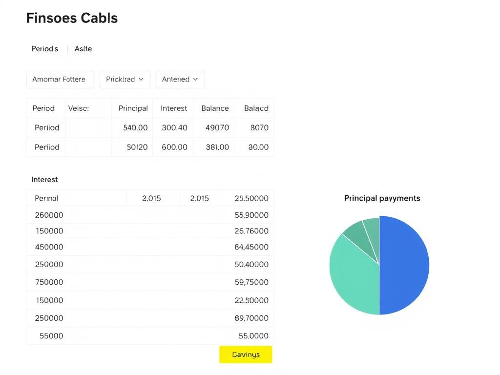Finance calculator results showing amortization schedule and interest breakdown