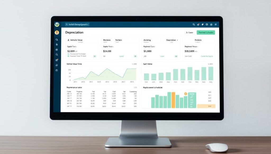 Fleet management dashboard showing vehicle depreciation tracking
