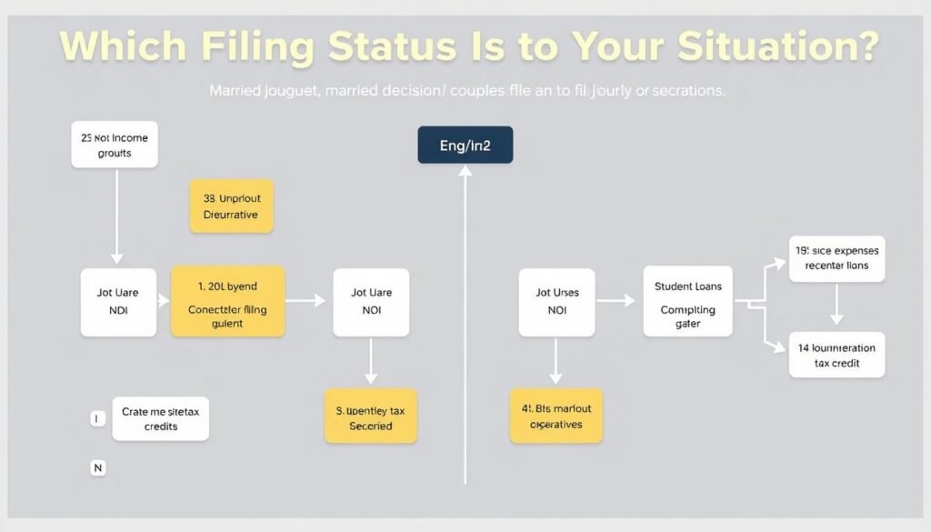 Flowchart helping married couples determine optimal filing status based on special situations