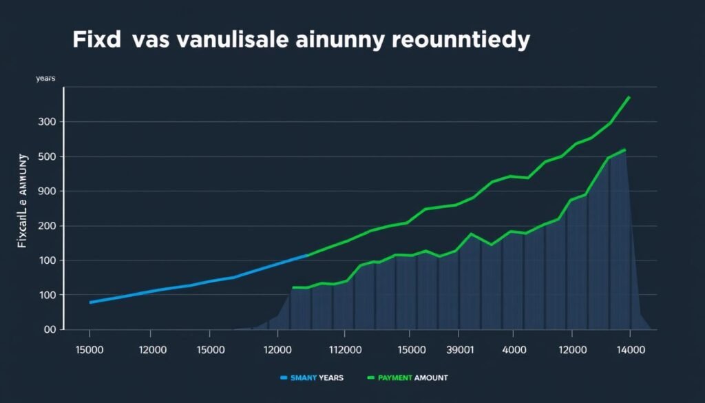Graph comparing fixed vs variable annuity payouts over time showing market fluctuations