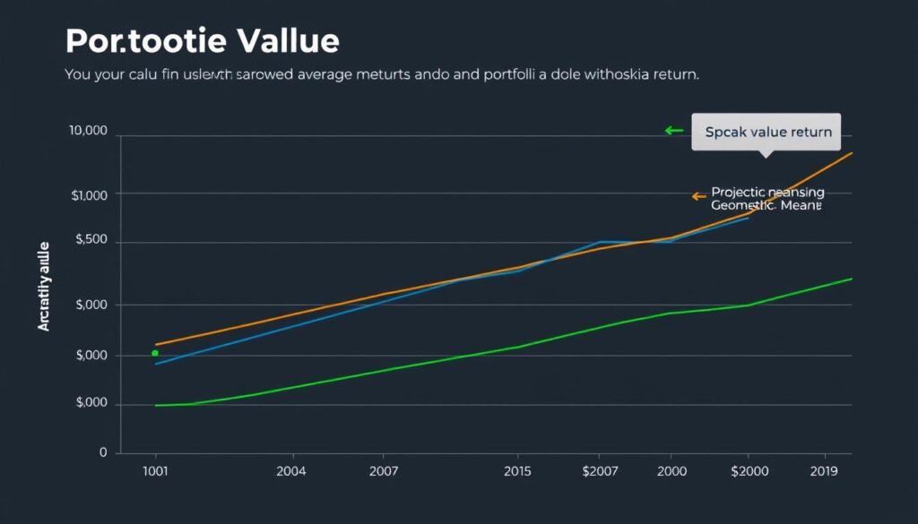 Graph comparing portfolio value growth using different average return methods