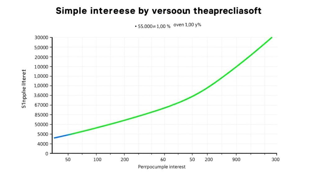 Graph comparing simple interest vs compound interest growth over time