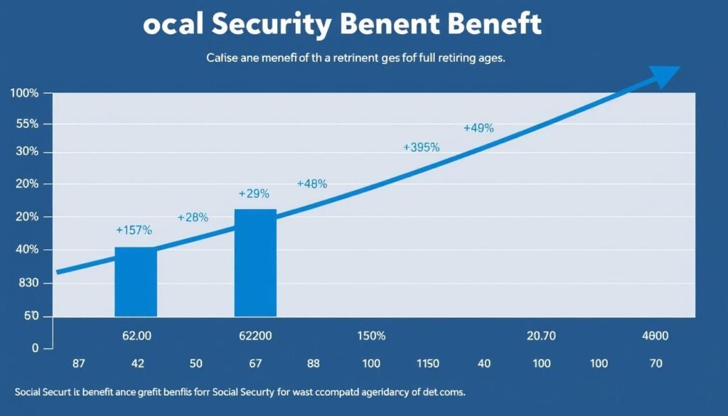 Graph showing Social Security benefit amounts at different claiming ages from 62 to 70