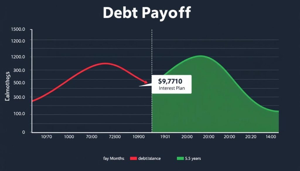 Graph showing debt reduction comparison between minimum payments and strategic payoff plan