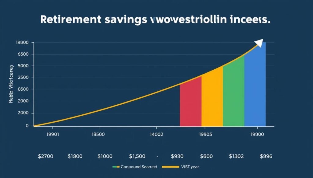 Graph showing retirement savings growth over 35 years with compound interest