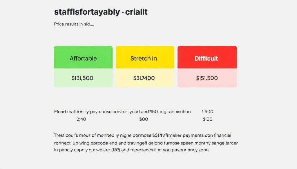 House affordability calculator results showing affordable stretch and difficult price ranges