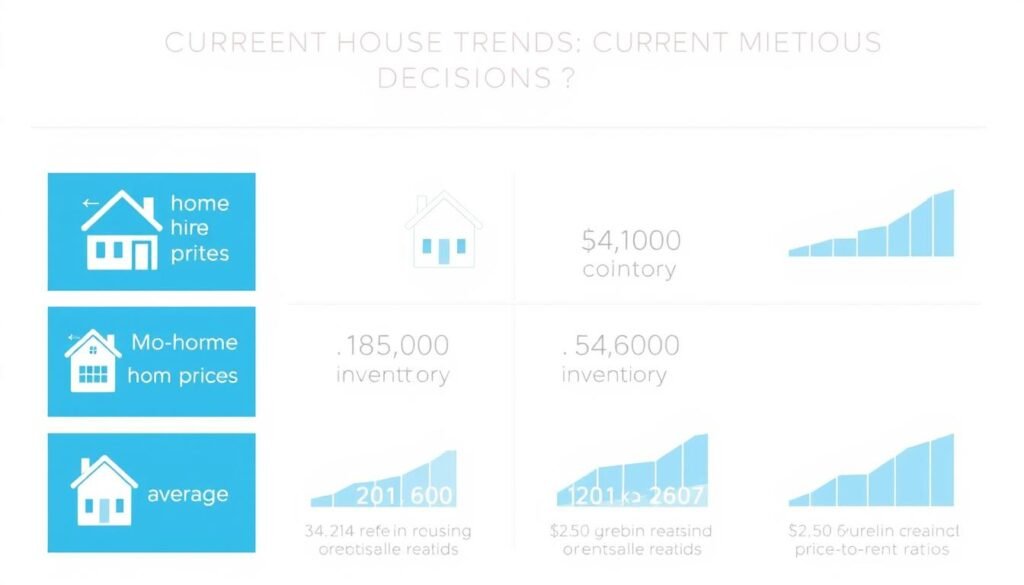 Infographic showing current housing market trends affecting rent vs buy decisions