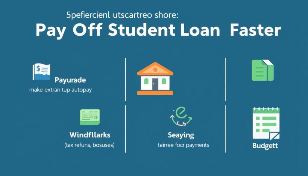 Infographic showing effective strategies for managing and paying off student loan debt faster