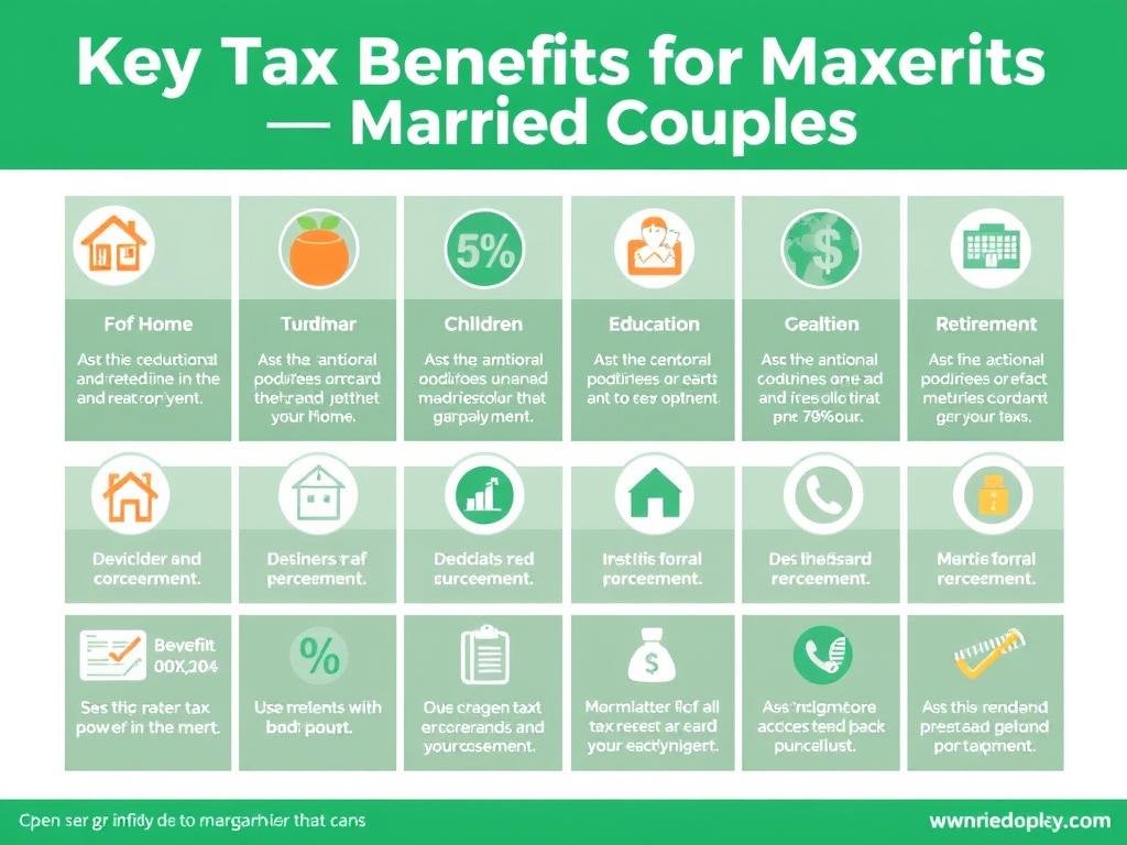 Infographic showing key tax deductions and credits available to married couples