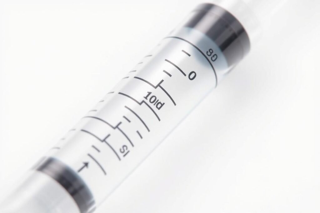 Insulin syringe showing measurement markings for peptide dosing