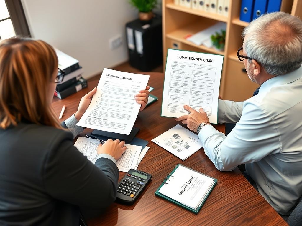 Insurance agent explaining policy details and commission structure
