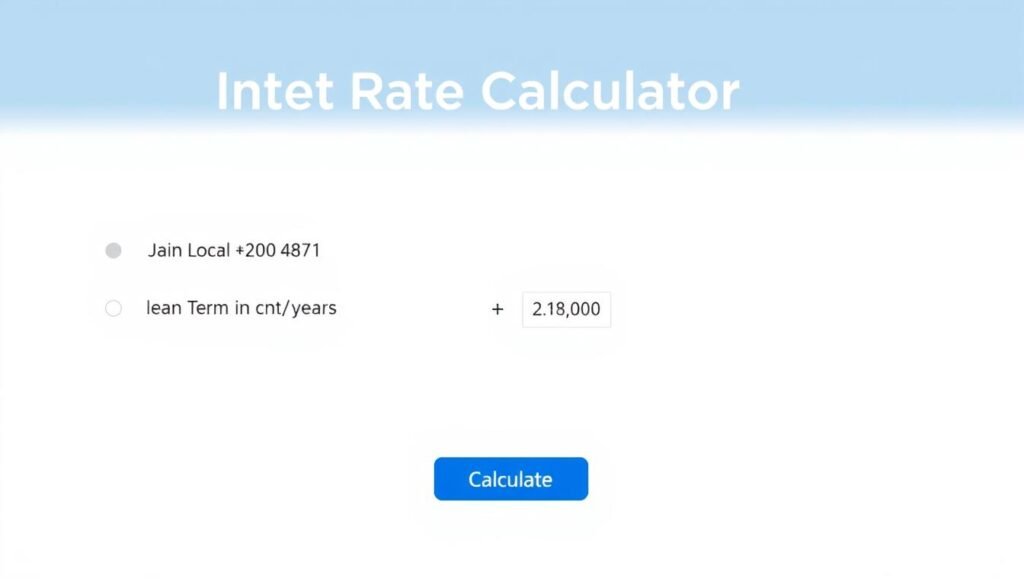 Interest Rate Calculator interface showing input fields for loan amount term and monthly payment