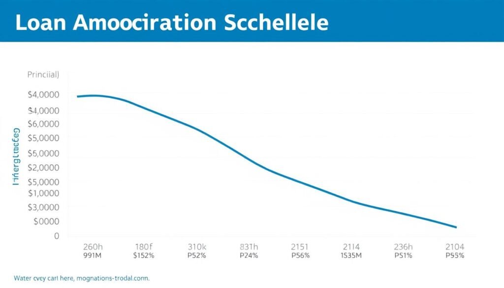 Loan amortization schedule showing decreasing interest payments over time