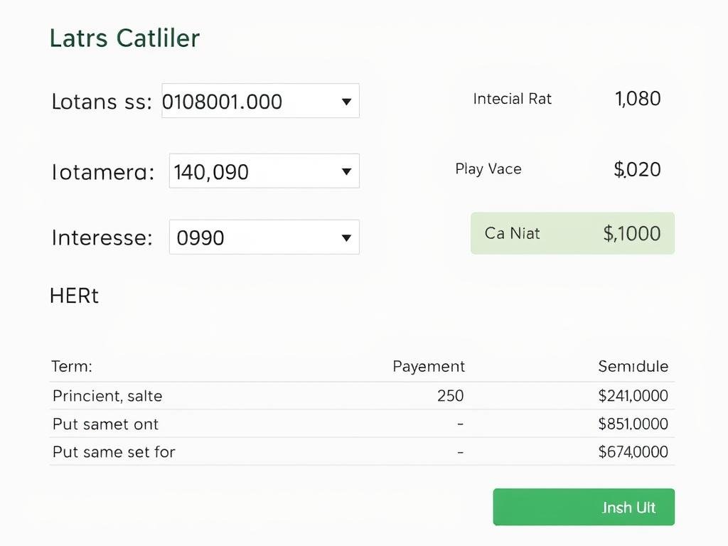 Loan calculator interface showing payment schedule