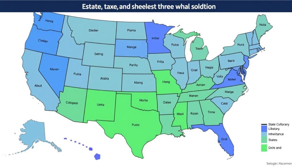 Map of the United States showing states with estate and inheritance taxes in 2025