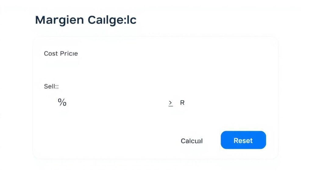 Margin Calculator interface showing cost selling price and margin percentage fields