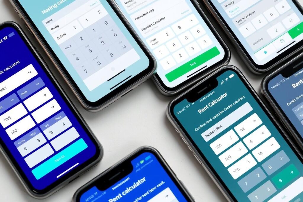 Mobile phones displaying rent calculator apps